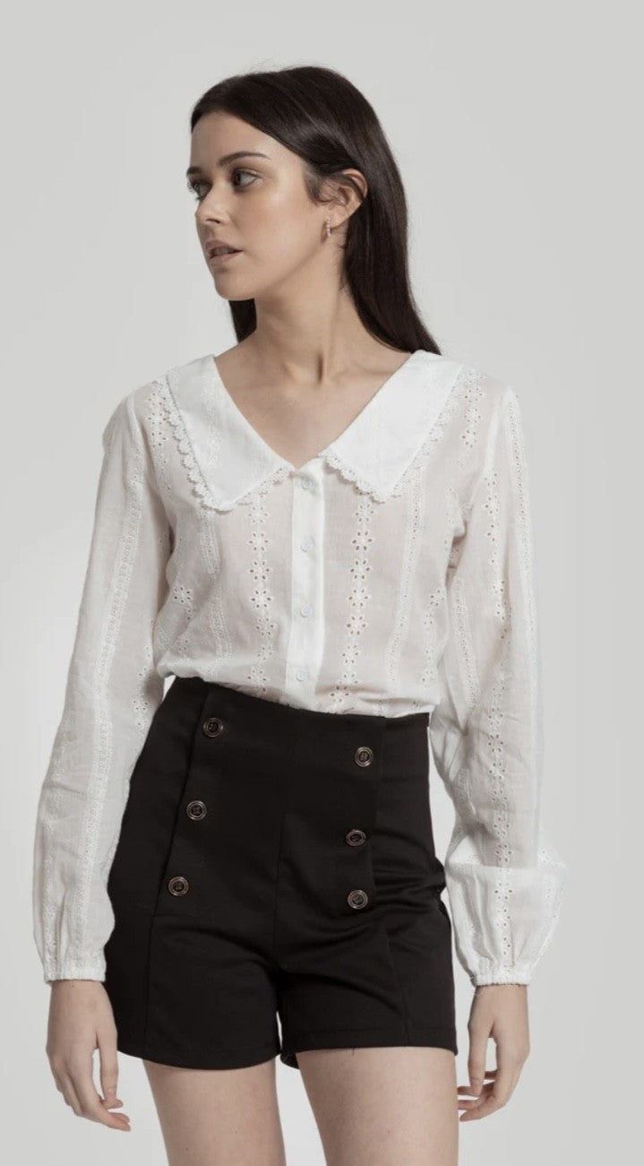 BLUSA - MANGA LARGA DE ENCAJE - BLANCO