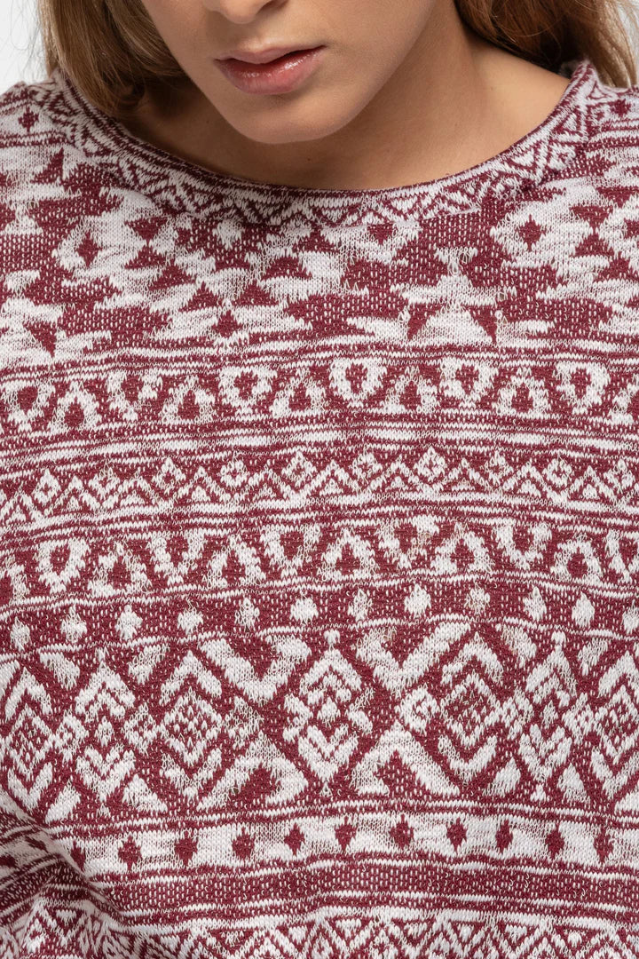CAMISETA - ESTAMPADO MOSAICO - BURDEOS & BLANCO