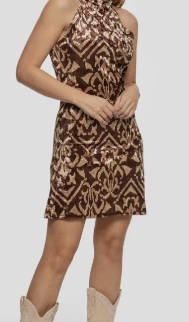 VESTIDO - ESTAMPADO - MARRON & DORADO