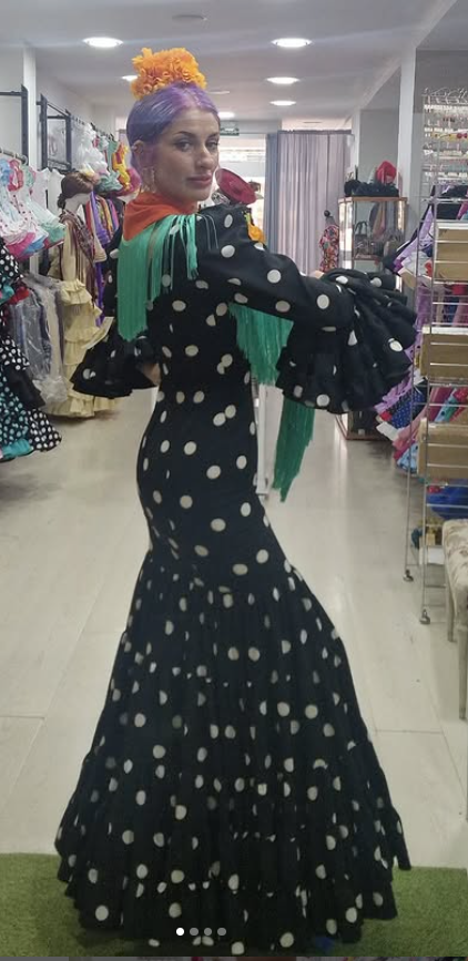 TRAJE DE FLAMENCA - CANASTERO - NEGRO LUNAR BLANCO
