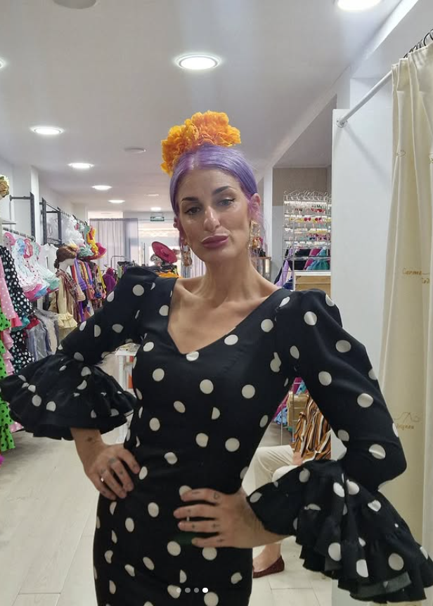 TRAJE DE FLAMENCA - CANASTERO - NEGRO LUNAR BLANCO