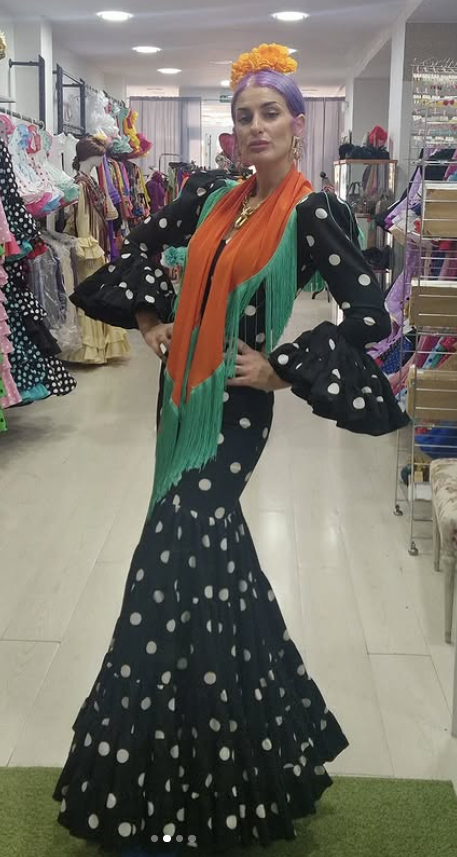 TRAJE DE FLAMENCA - CANASTERO - NEGRO LUNAR BLANCO