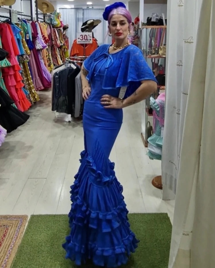 TRAJE DE FLAMENCA - CANASTERO - AZUL METALICO