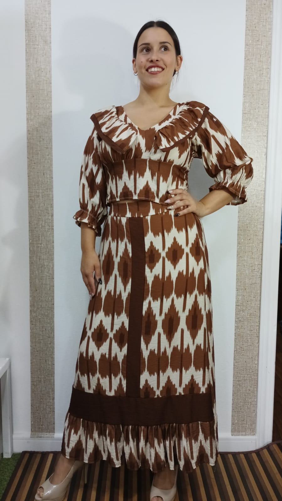 CONJUNTO - DOS PIEZAS ESTAMPADO - MARRON & BEIGE