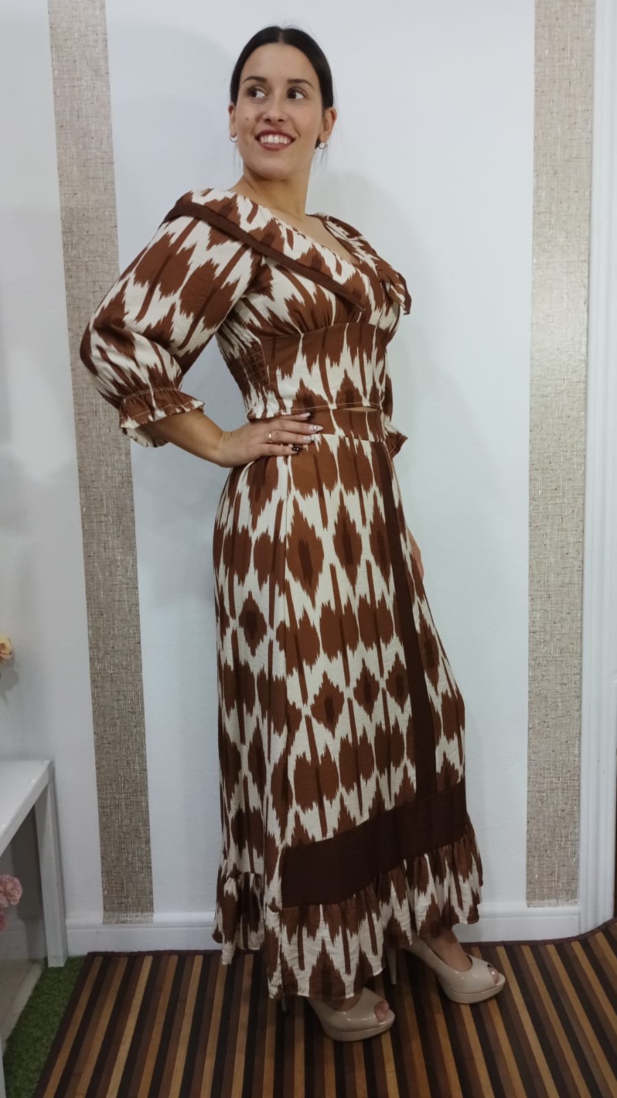 CONJUNTO - DOS PIEZAS ESTAMPADO - MARRON & BEIGE