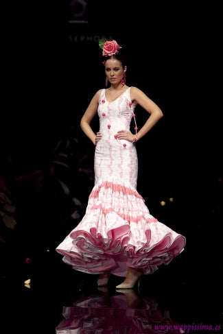 TRAJE DE FLAMENCA - CANASTERO - BLANCO & FUCSIA