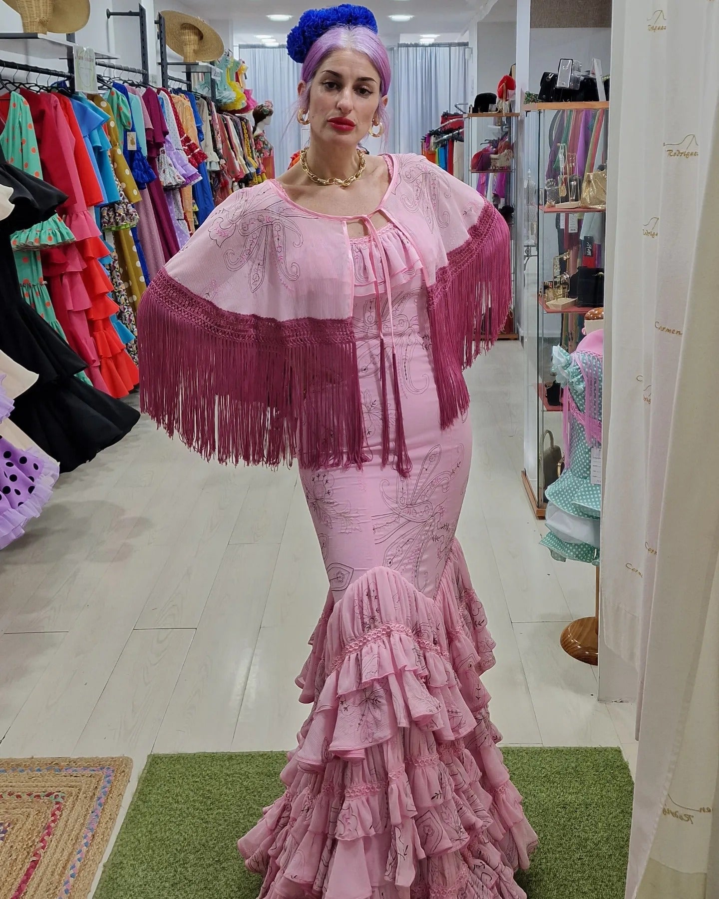 TRAJE DE FLAMENCA - ESTAMPADO - ROSA CLARO
