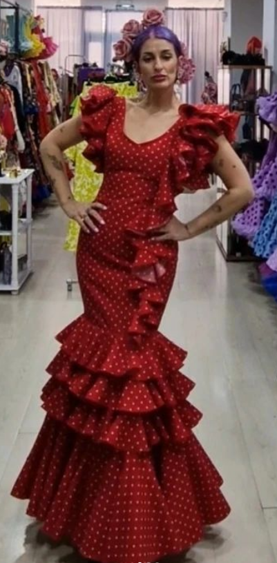 Traje de flamenca - Rojo lunar pequeño Blanco