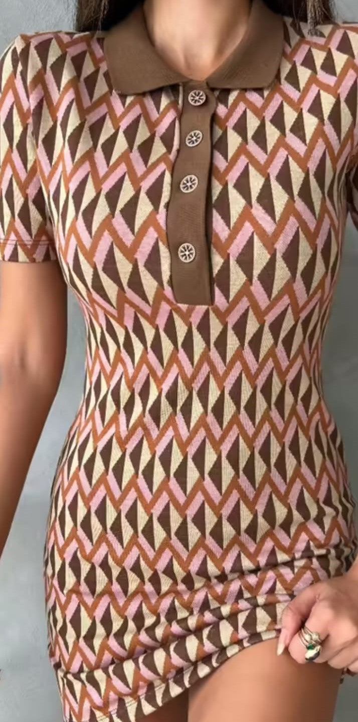 VESTIDO - ESTAMPADO CON CUELLO CAMISERO - TONOS MARRONES & BEIGE