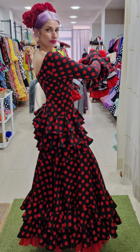 Traje de flamenca - Negro lunar Rojo