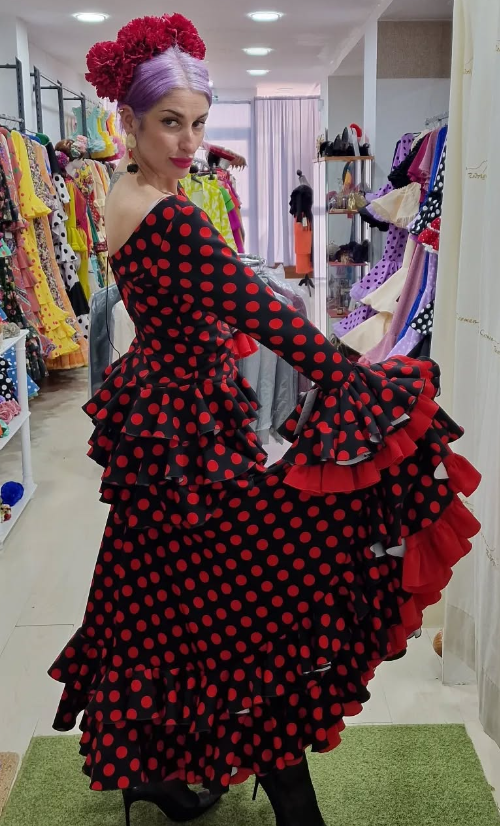 Traje de flamenca - Negro lunar Rojo