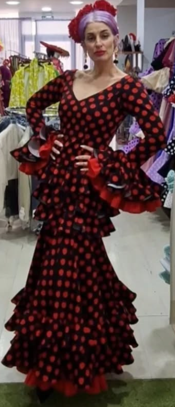 Traje de flamenca - Negro lunar Rojo