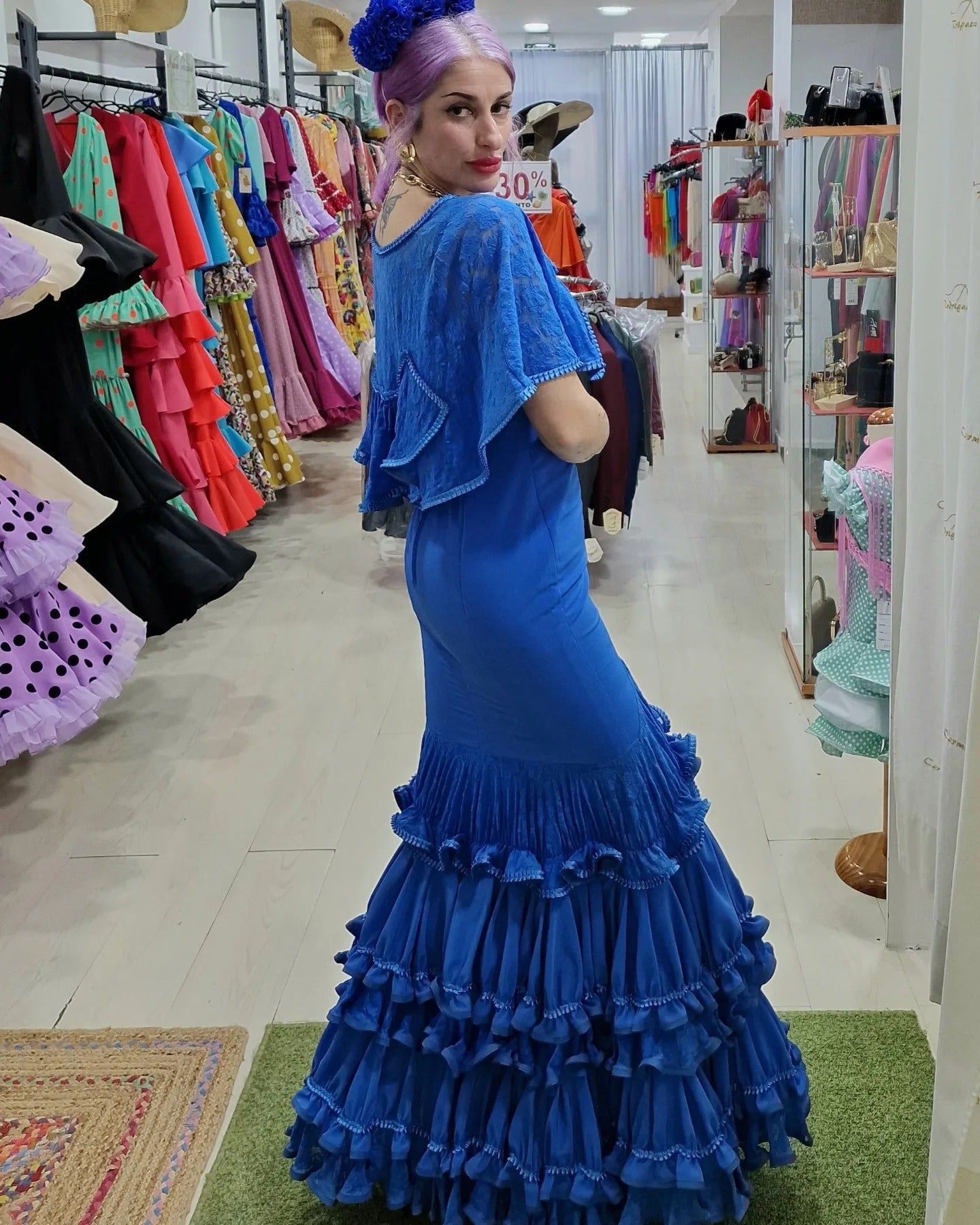 TRAJE DE FLAMENCA - CANASTERO -  AZUL METALICO